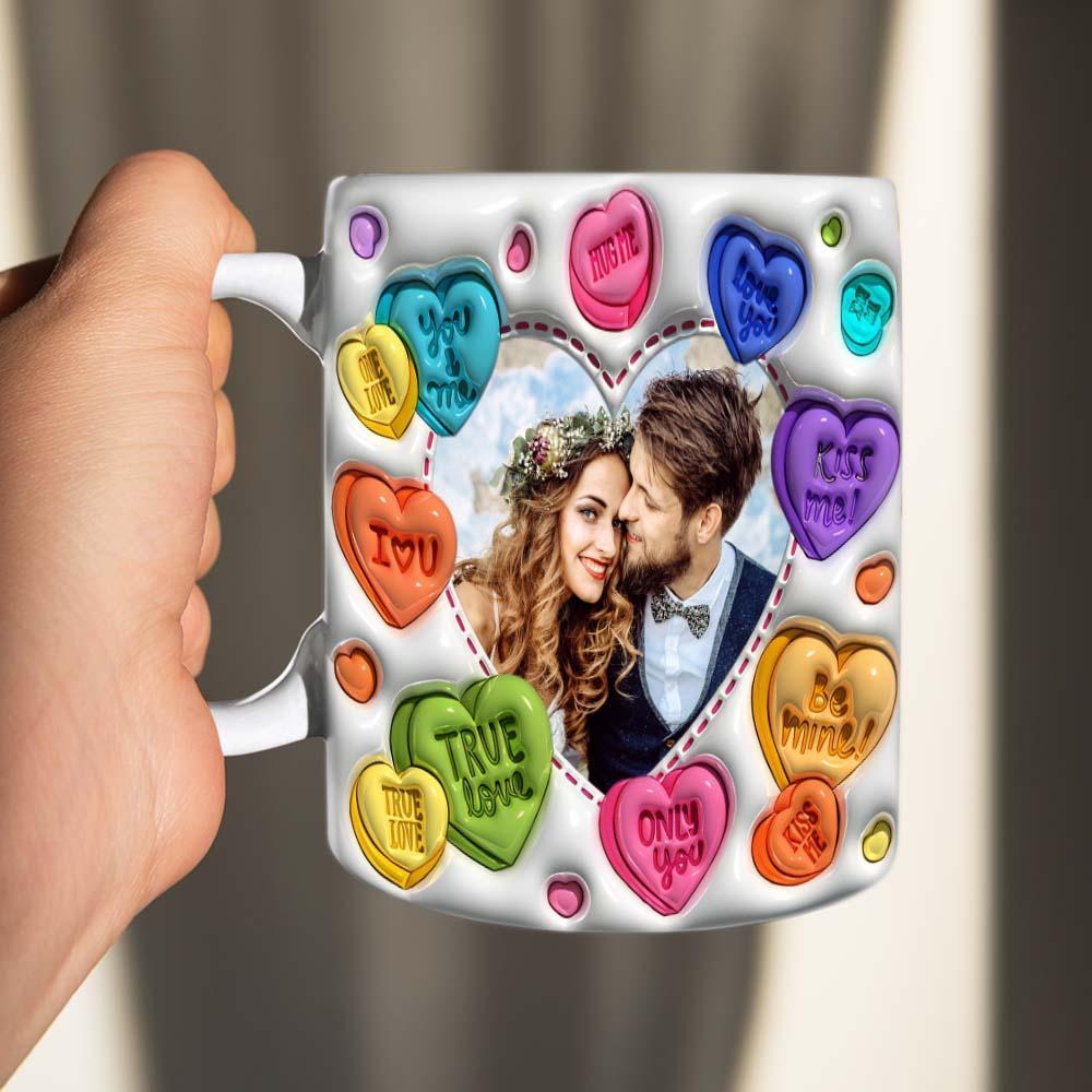 Personalized Couple Photo With Heart Pattern 3D Inflated Mug Gift for Lover - soufeelus