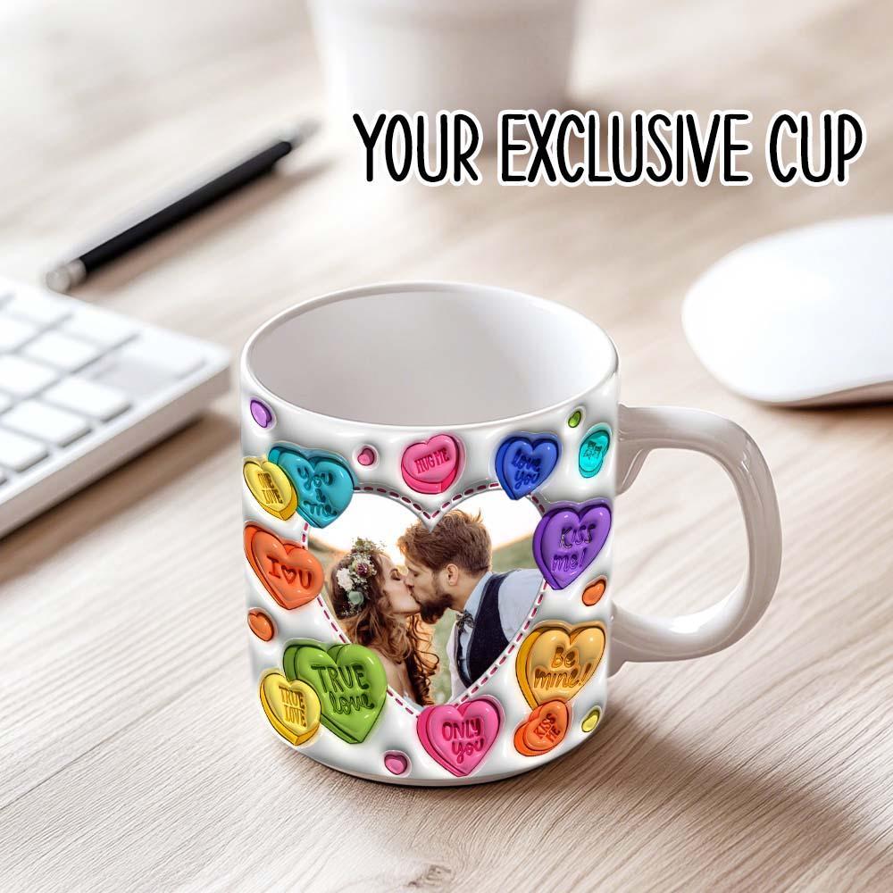 Personalized Couple Photo With Heart Pattern 3D Inflated Mug Gift for Lover - soufeelus