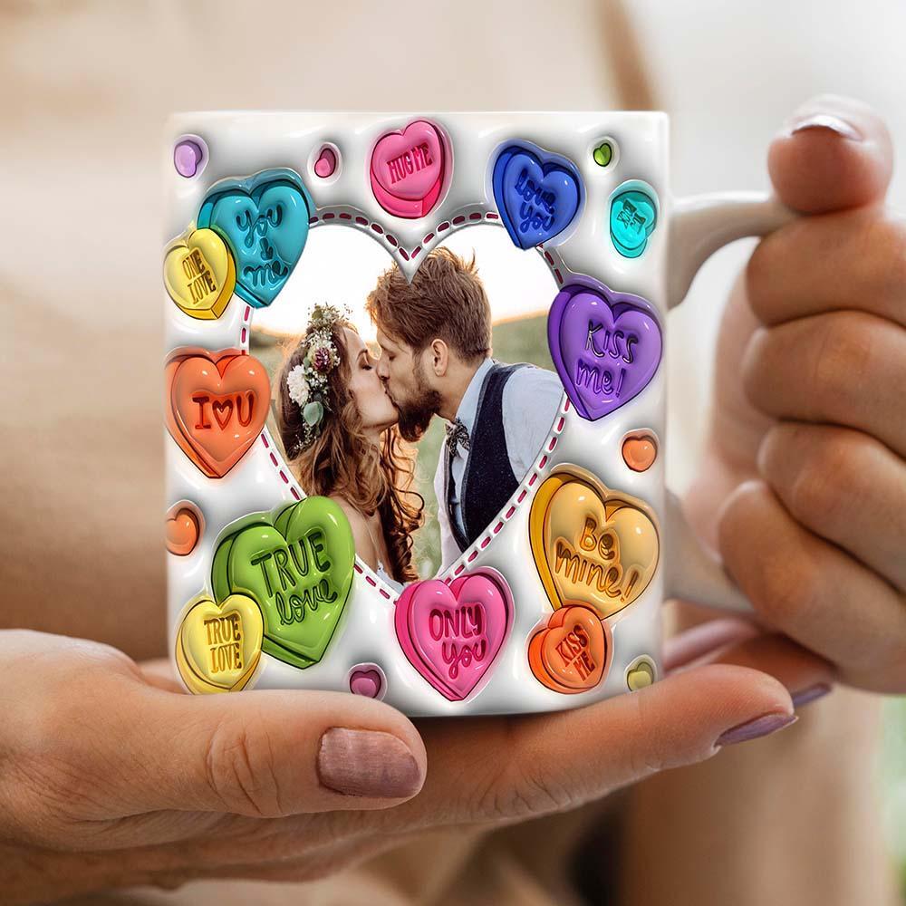 Personalized Couple Photo With Heart Pattern 3D Inflated Mug Gift for Lover - soufeelus