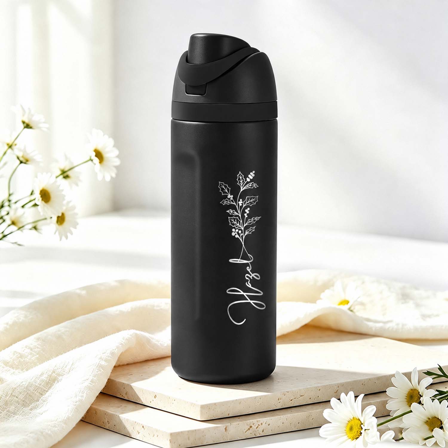 Personalized Birth Flower Tumbler with Name – Custom Floral Travel Cup, Bridesmaid Proposal Gift for Her detail