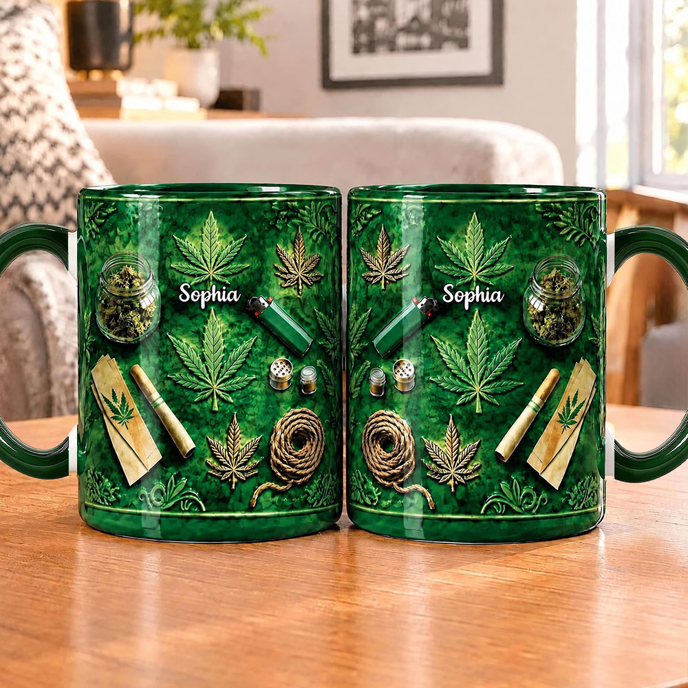 Green Magic Leaf - Personalized Weed Accent Mug Green Magic Leaf - Weed Accent Mug Marijuana Custom Mugs Funny Cannabis Coffee Mugs Gifts for Weeds Smokers detail