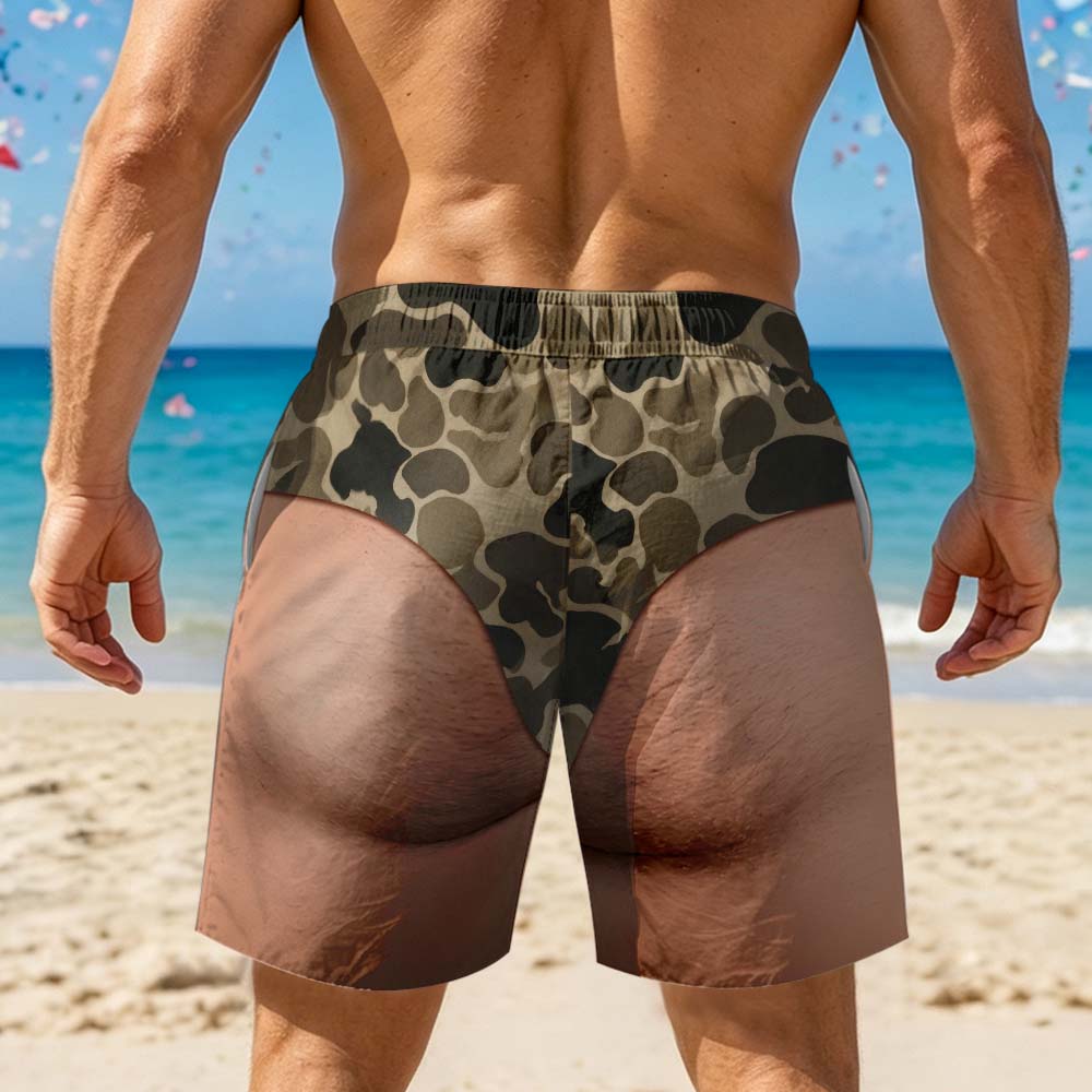 Funny Optical Illusion Swim Trunks – Novelty Thong Print Board Shorts, Gag Gift for Men