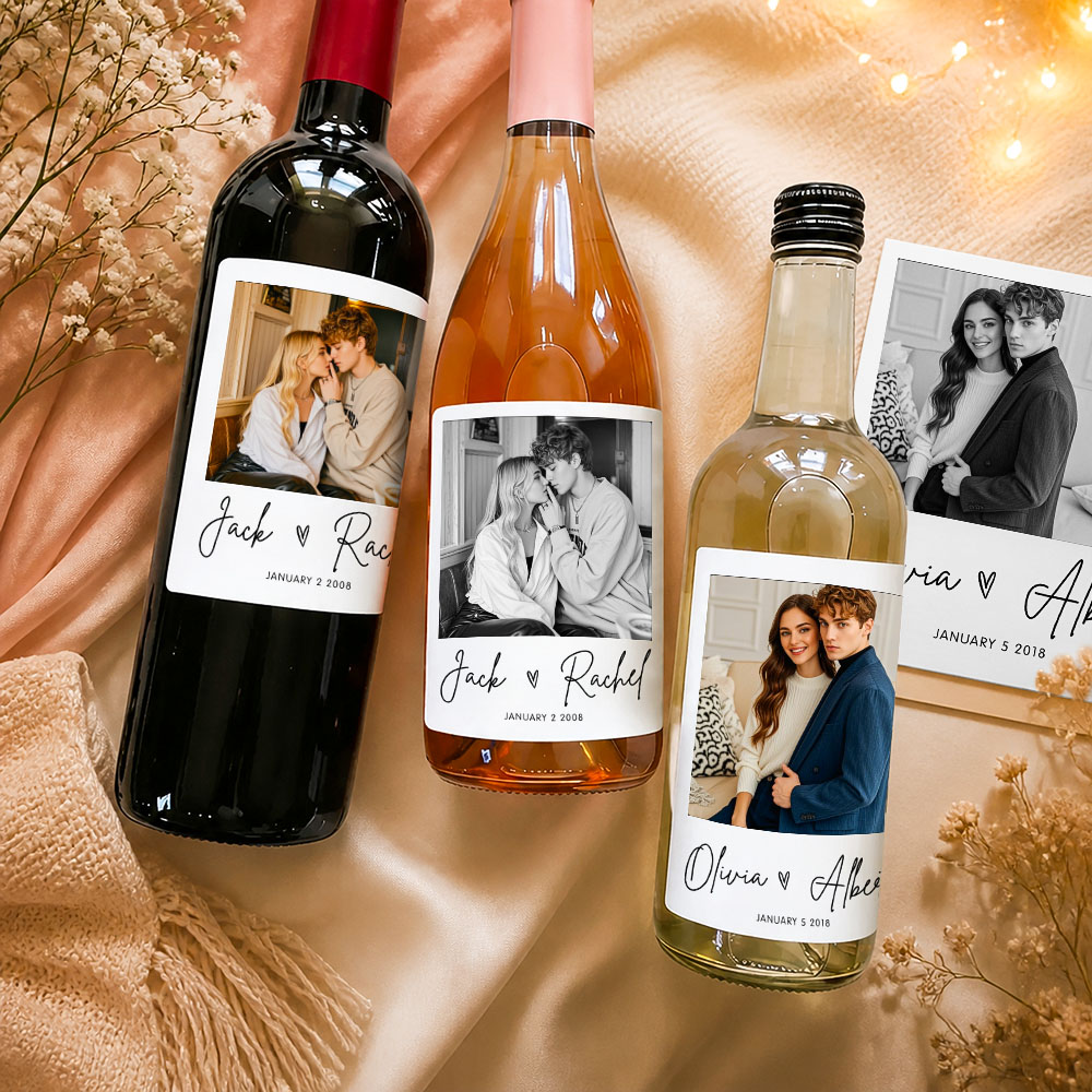 Custom Photo Wine Labels with Your Text - Personalized Wine Bottle Labels for Wedding & Engagement Party - Wine Label for Wedding Favors