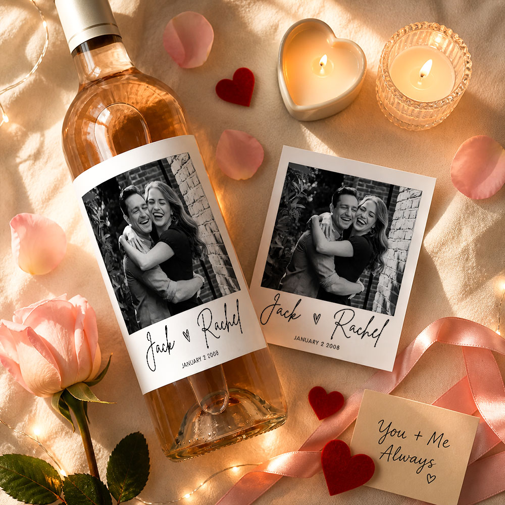 Custom Photo Wine Labels with Your Text - Personalized Wine Bottle Labels for Wedding & Engagement Party - Wine Label for Wedding Favors