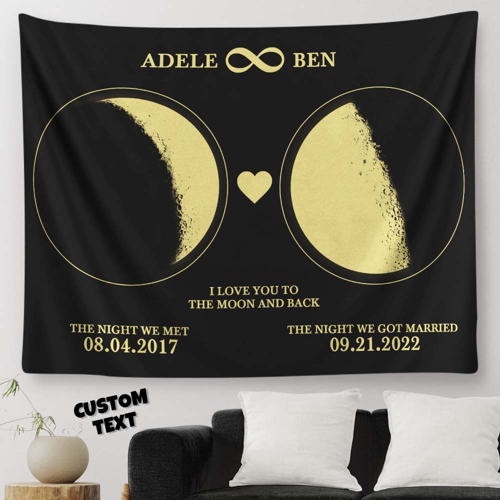 Custom Moon Phase Tapestry Personalized Name and Date Wall Decor Tapestry - soufeelus
