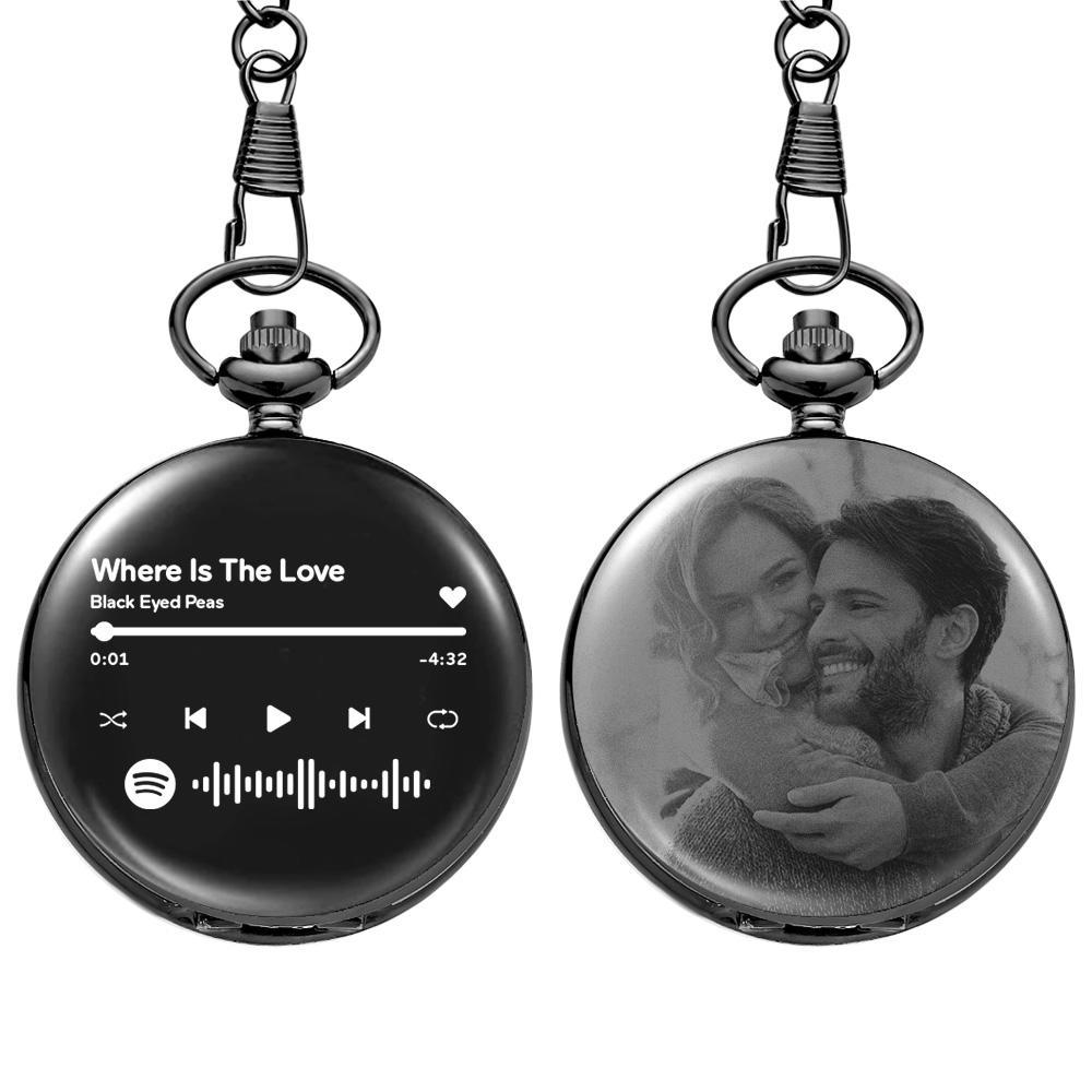 Scannable Custom Spotify Code Pocket Watch Engraved Photo Anniversary Personalised Gift - soufeelus