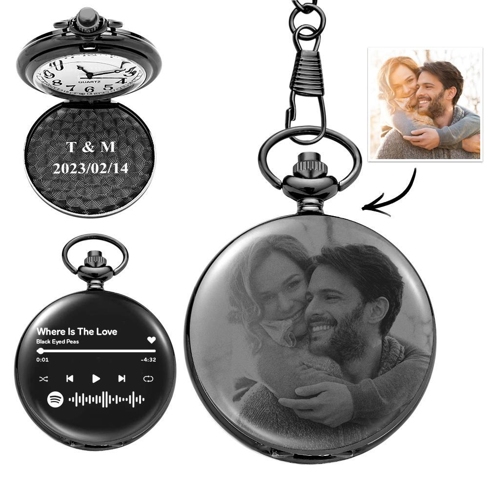 Scannable Custom Spotify Code Pocket Watch Engraved Photo Anniversary Personalised Gift - soufeelus