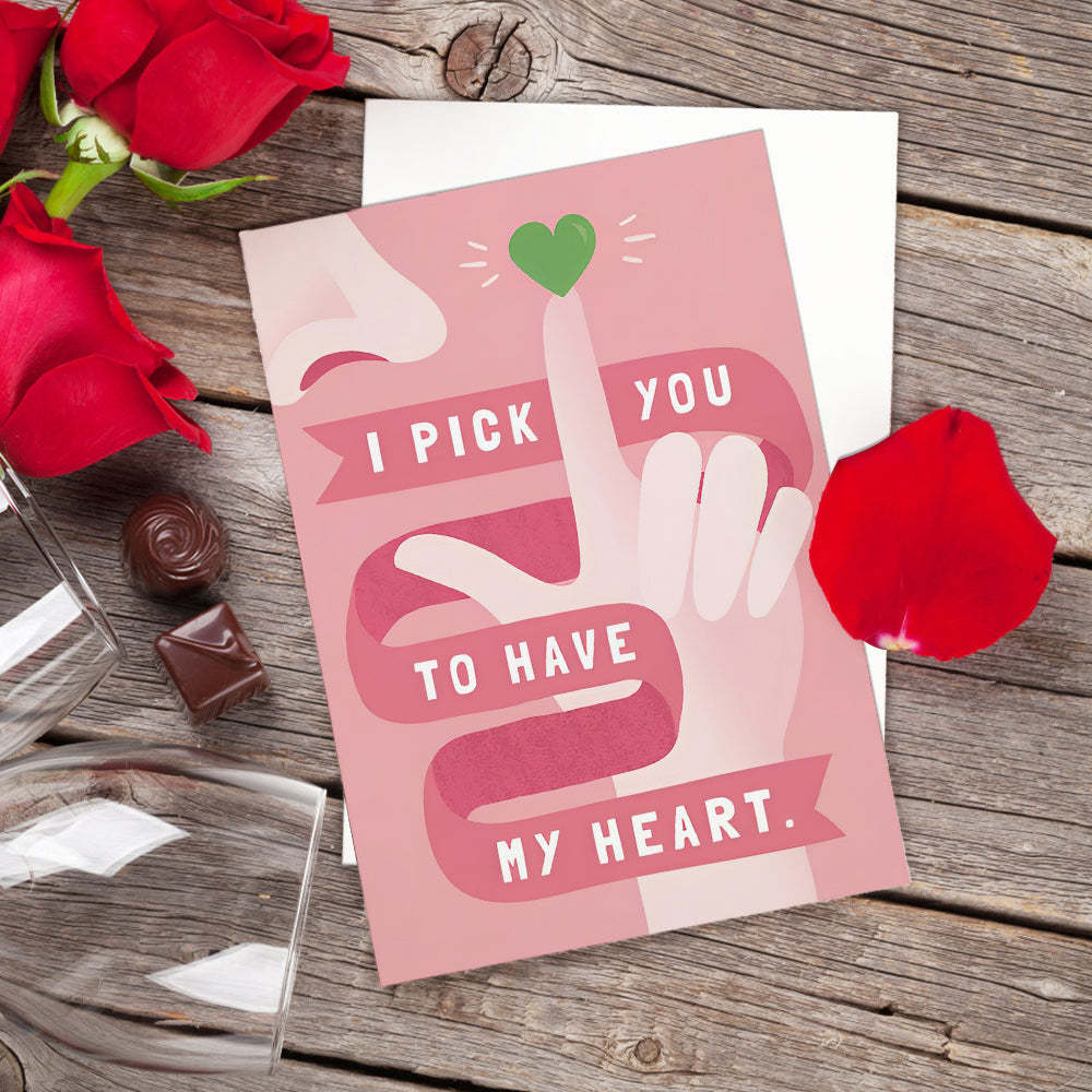 Funny I Pick You Pink Heart Greeting Card Gift for Her or Him - soufeelus