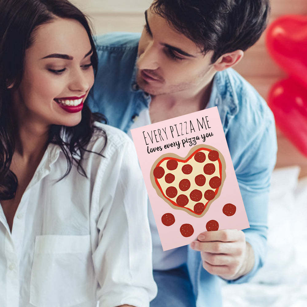 Funny Cute Pizza Heart Valentine's Day Card - soufeelus