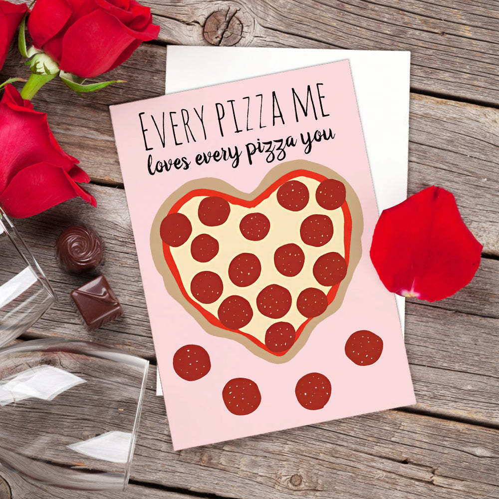 Funny Cute Pizza Heart Valentine's Day Card - soufeelus