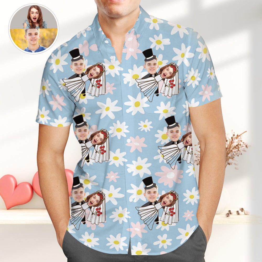 Personalized Couple Photo Hawaiian Shirt, Funny Wedding Shirts, Best Valentines Gift Group Wedding Uniforms