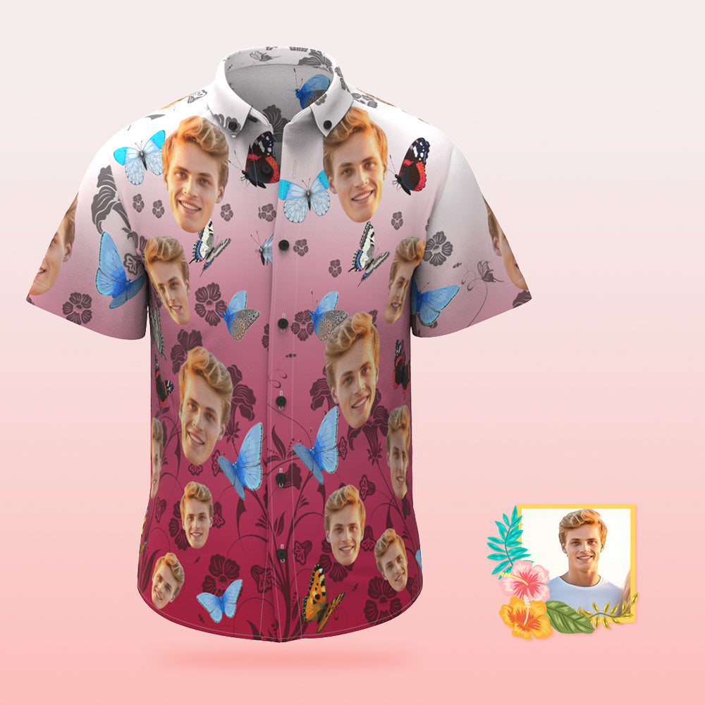 Custom Photo Hawaiian Shirt Beach Vacation Men's Popular All Over Print Hawaiian Beach Shirt Holiday Gift Butterfly - MyHawaiianShirts