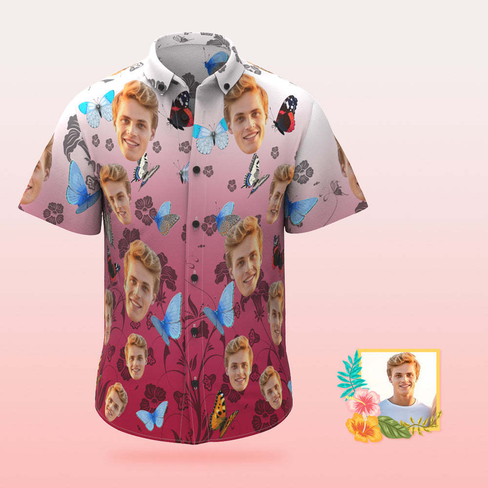 Custom Photo Hawaiian Shirt Beach Vacation Men's Popular All Over Print Hawaiian Beach Shirt Holiday Gift Butterfly - MyHawaiianShirts
