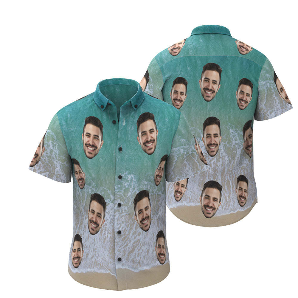 Custom Face Hawaiian Shirt Personalized Men's Photo Wave Print Shirt Vacation Party Gift - MyHawaiianShirts