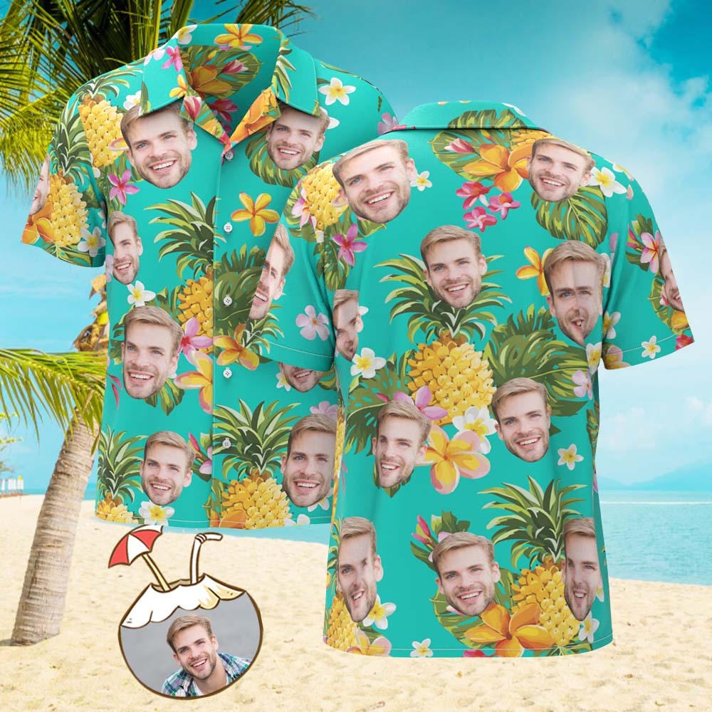 Custom Face All Over Print Hawaiian Shirt Pineapples Shirts Gift for Him - MyHawaiianShirts
