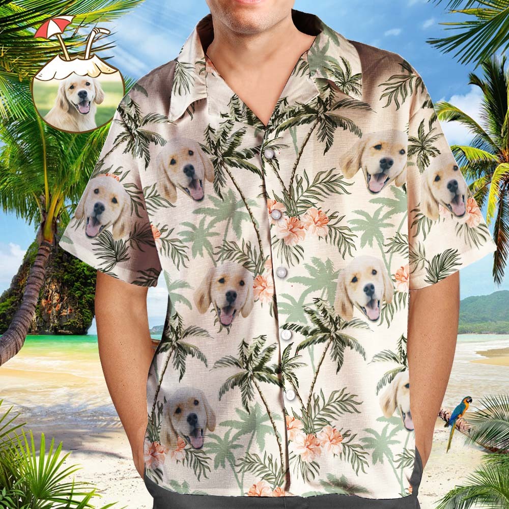 Custom Hawaiian Shirt with Face Custom Dog Face Shirt Leaves & Coconut Tree Hawaiian Shirts Gifts for Pet Lover