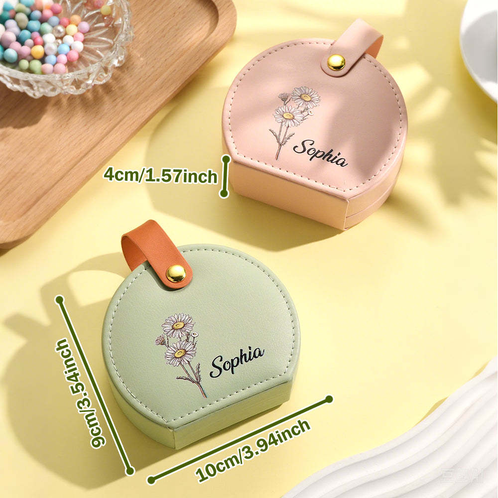Personalized Birth Flower Jewelry Box with Name Leather Jewelry Box Birthday Gift for Her - soufeelus