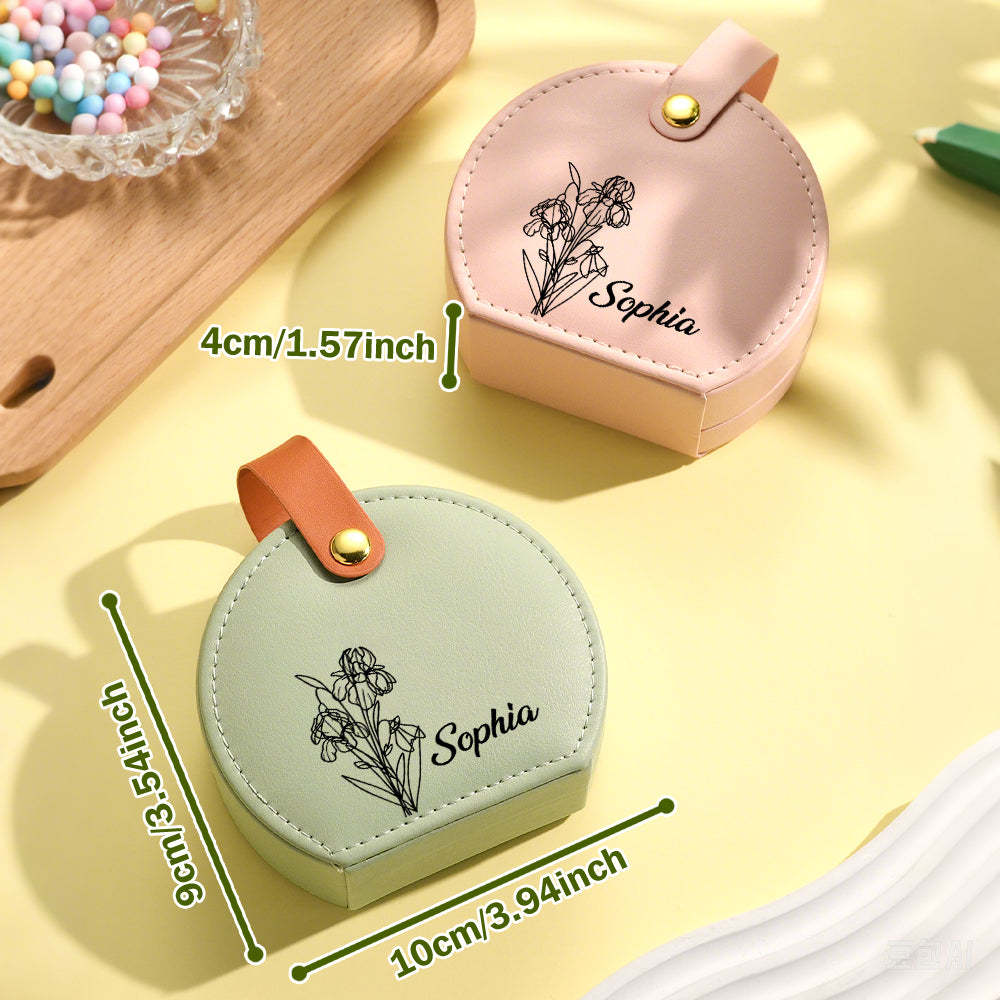 Personalized Birth Flower Leather Jewelry Box with Name Jewelry Box Gift for Her - soufeelus