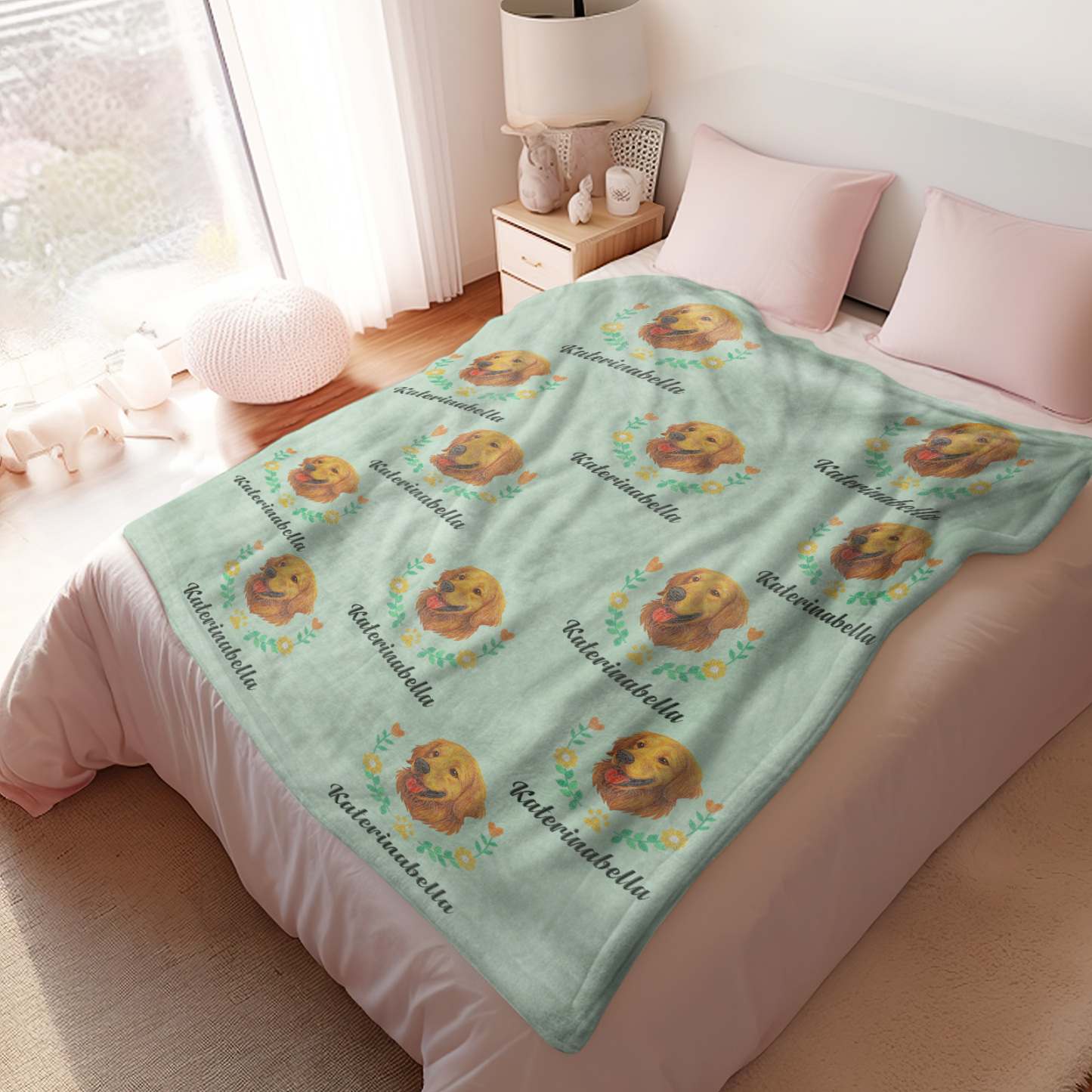 Custom Premium Faux Embroidered Style Pet Avatar Blanket