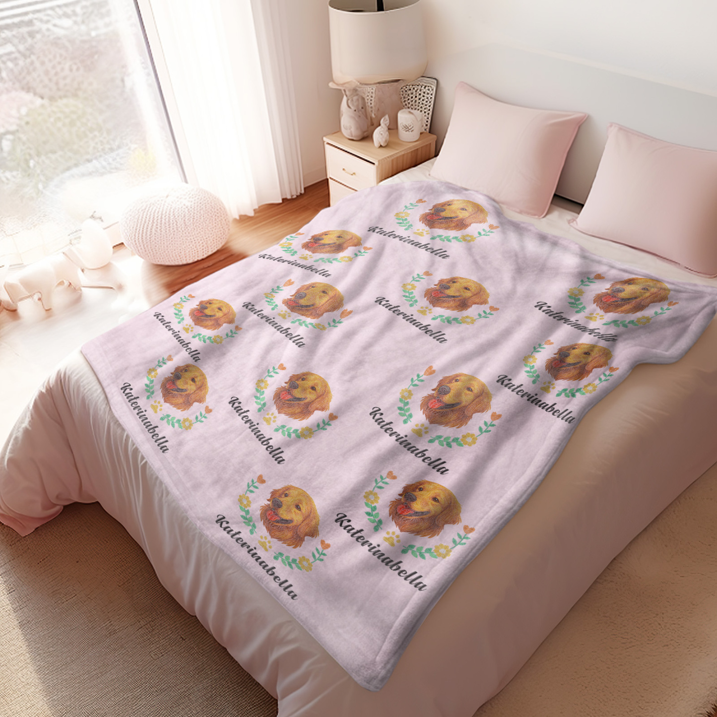 Custom Premium Faux Embroidered Style Pet Avatar Blanket