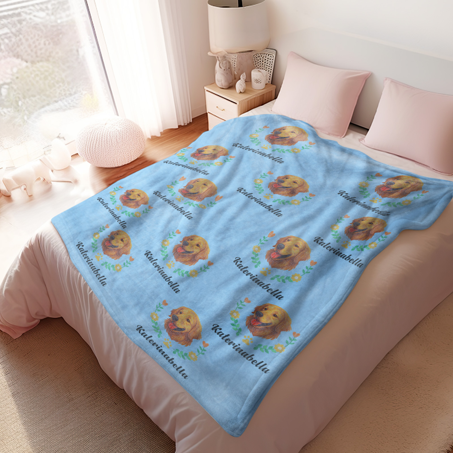 Custom Premium Faux Embroidered Style Pet Avatar Blanket
