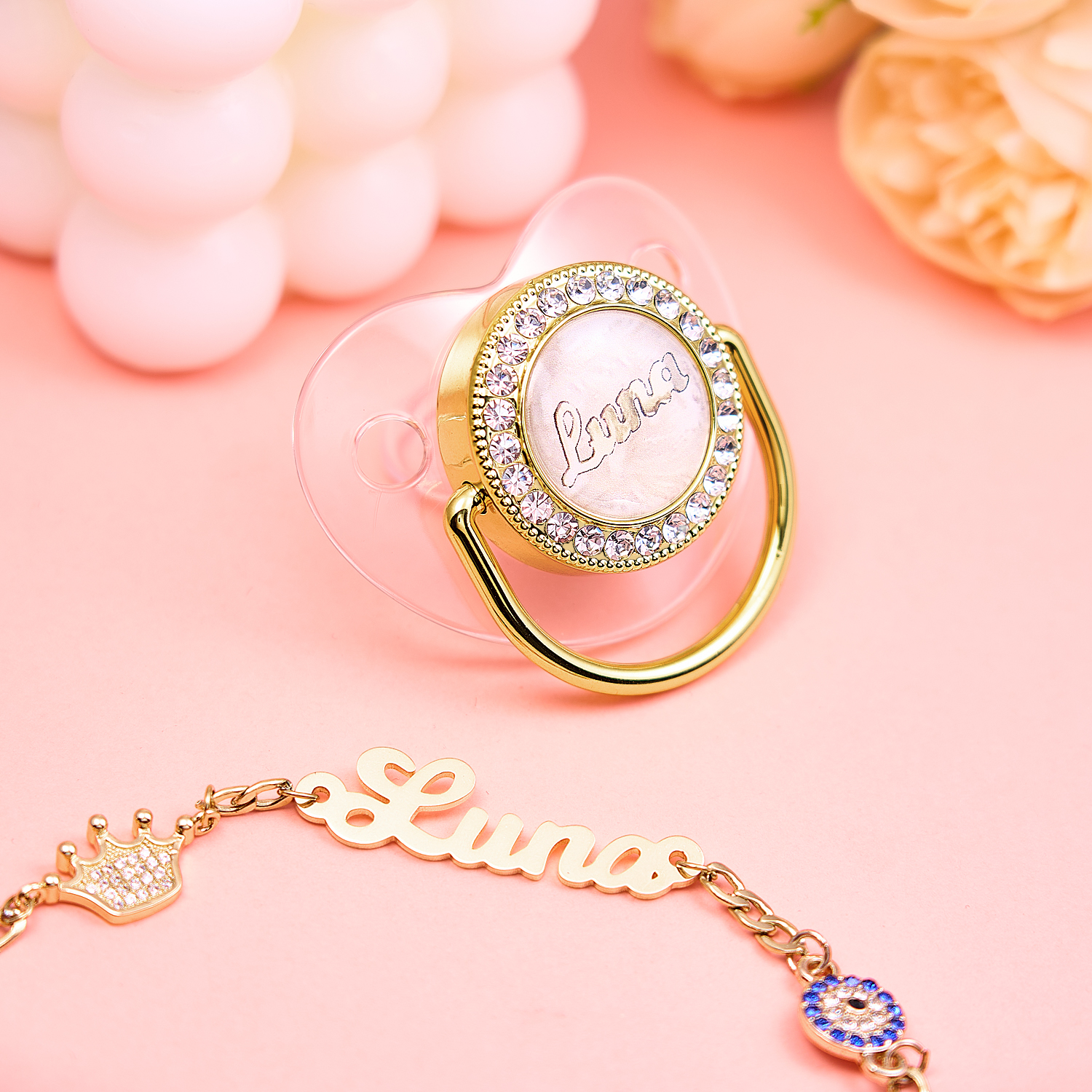 Custom Name Pacifier With Name Chain Dummy Soother and Clip Orthodontic Pacifier - soufeelus