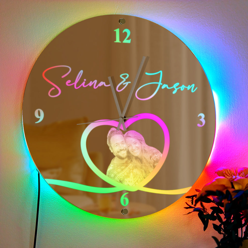 Custom Photo Clock Personalized Name Mirror Light Wall Decor - soufeelus