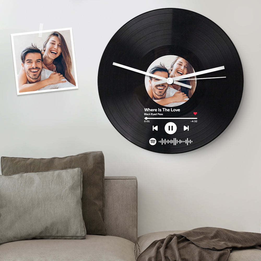 Personalized Vinyl Record Clock Custom Spotify Code Photo Clock Unique Home Decor Gifts - soufeelus