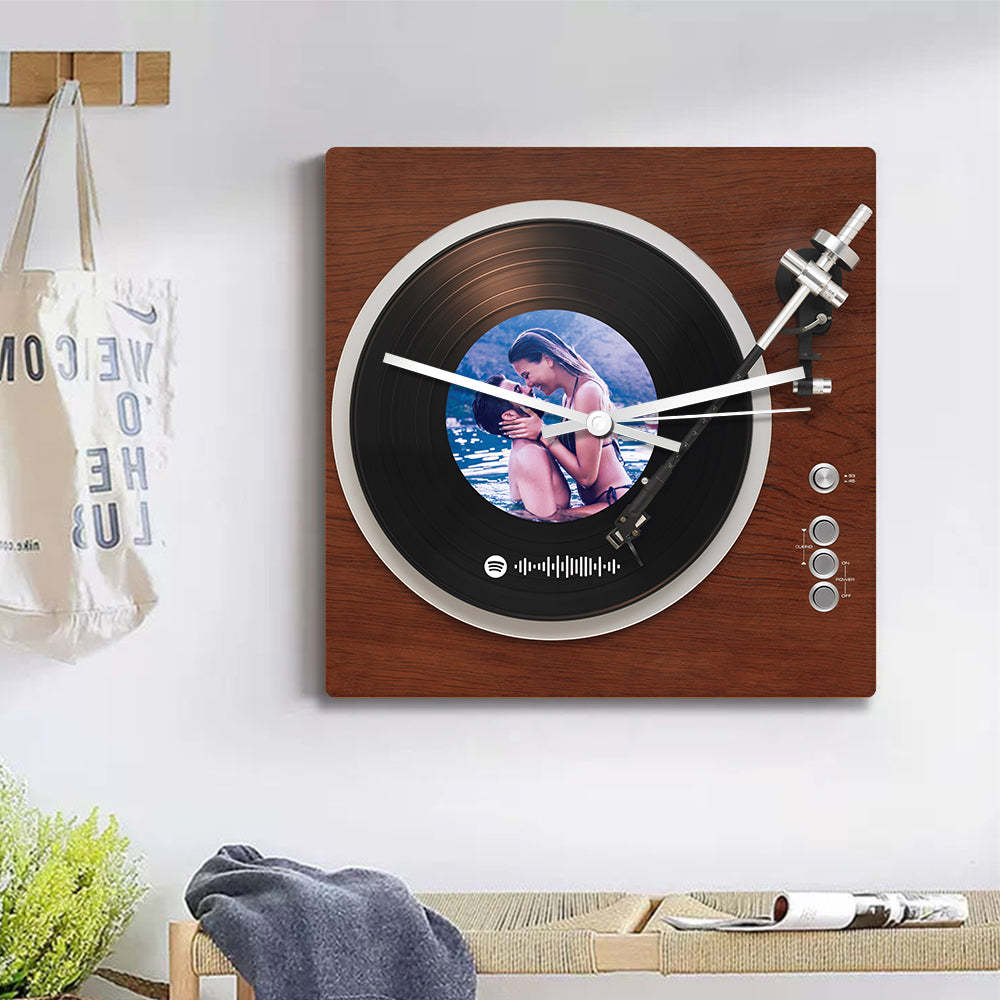 Custom Spotify Code Photo Square Clock Personalized Vinyl Record Clock Unique Home Decor Gifts - soufeelus