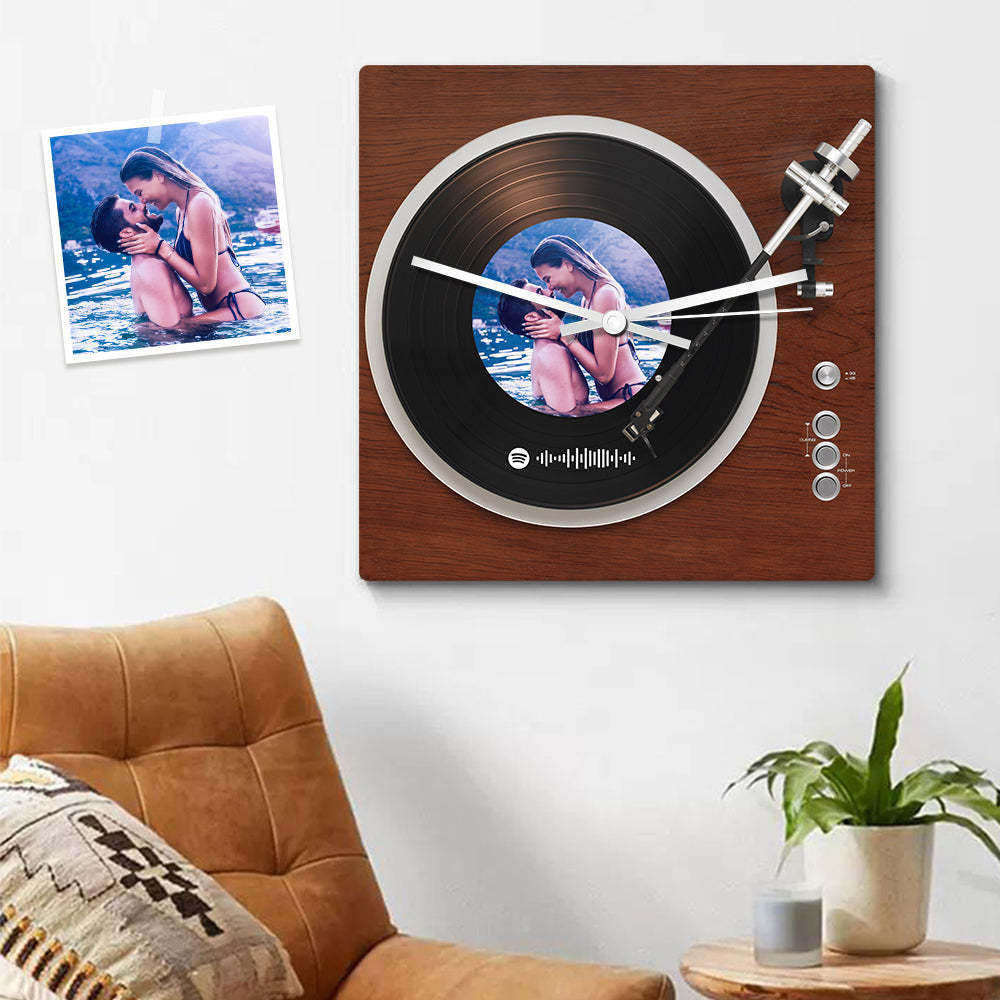 Custom Spotify Code Photo Square Clock Personalized Vinyl Record Clock Unique Home Decor Gifts - soufeelus