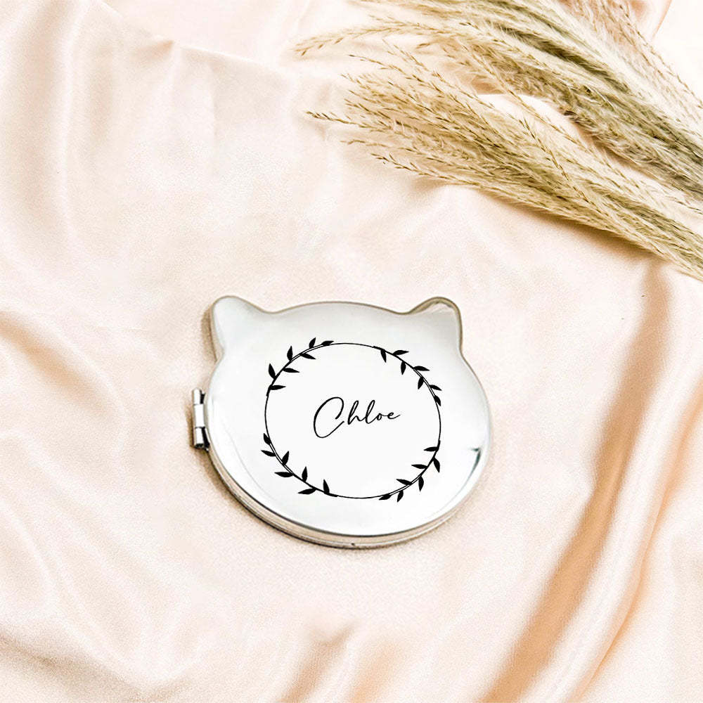 Personalized Engraved Silver Compact Mirror Favor, Custom Engraved Name Pocket Mirror, Gift for Her, Bridesmaid Gifts, Wedding Party Gifts - soufeelus