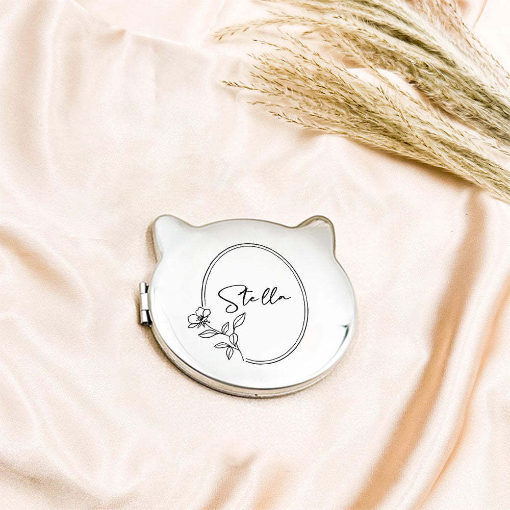 Personalized Engraved Silver Compact Mirror Favor, Custom Engraved Name Pocket Mirror, Gift for Her, Bridesmaid Gifts, Wedding Party Gifts - soufeelus