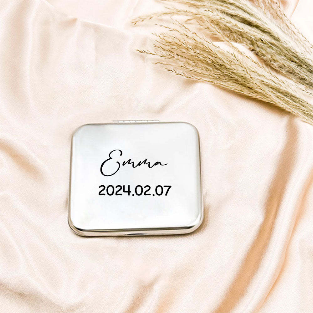 Personalized Engraved Silver Compact Mirror Favor, Custom Engraved Name Pocket Mirror, Gift for Her, Bridesmaid Gifts, Wedding Party Gifts - soufeelus