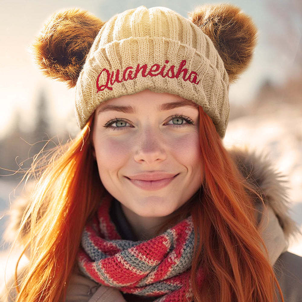 Personalized Mom and Baby Warm Beanie Hats Cotton Knitted Parent-Child Hat with Embroidered Names - soufeelus