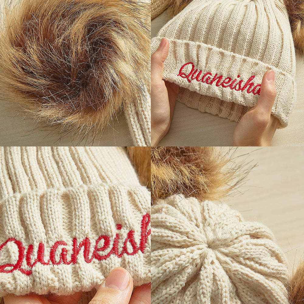 Personalized Mom and Baby Warm Beanie Hats Cotton Knitted Parent-Child Hat with Embroidered Names - soufeelus