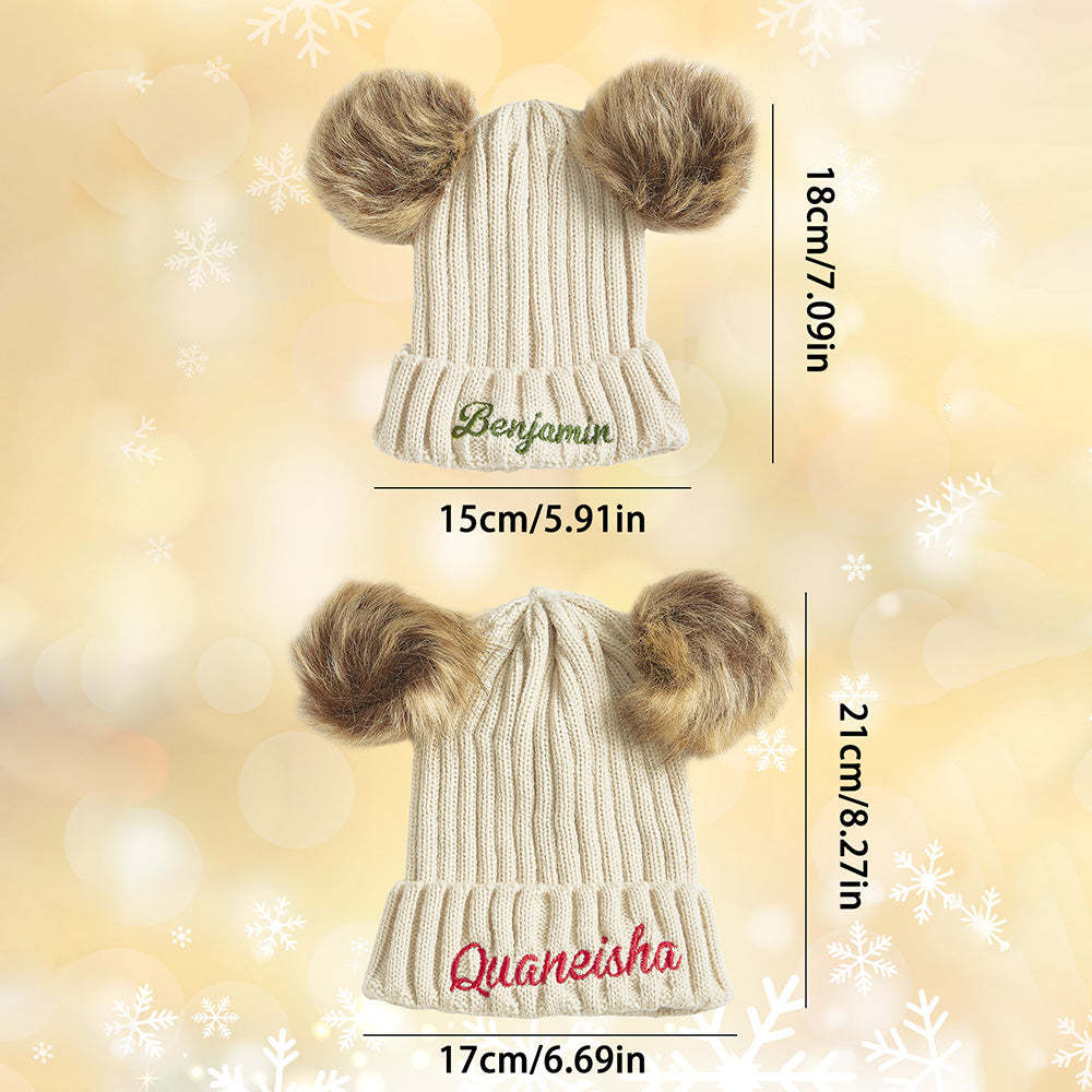 Personalized Mom and Baby Warm Beanie Hats Cotton Knitted Parent-Child Hat with Embroidered Names - soufeelus