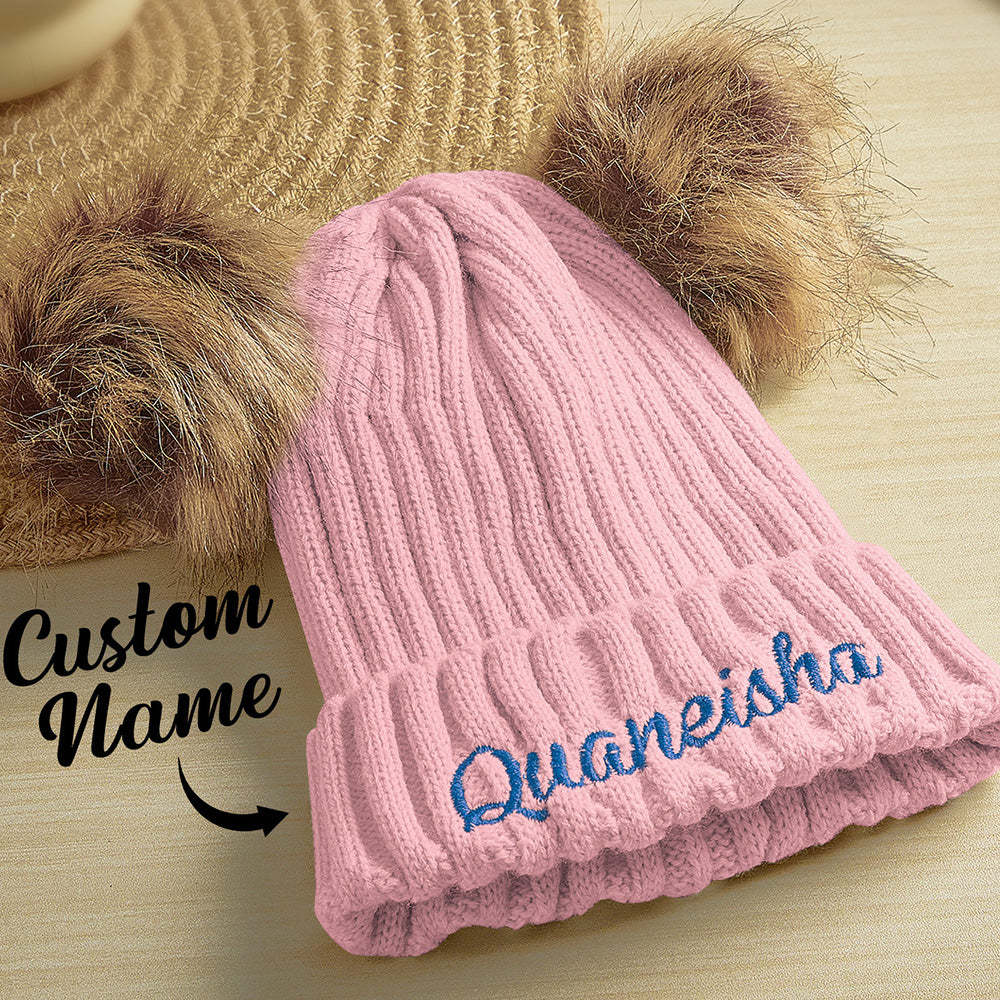 Personalized Mom and Baby Warm Beanie Hats Cotton Knitted Parent-Child Hat with Embroidered Names - soufeelus