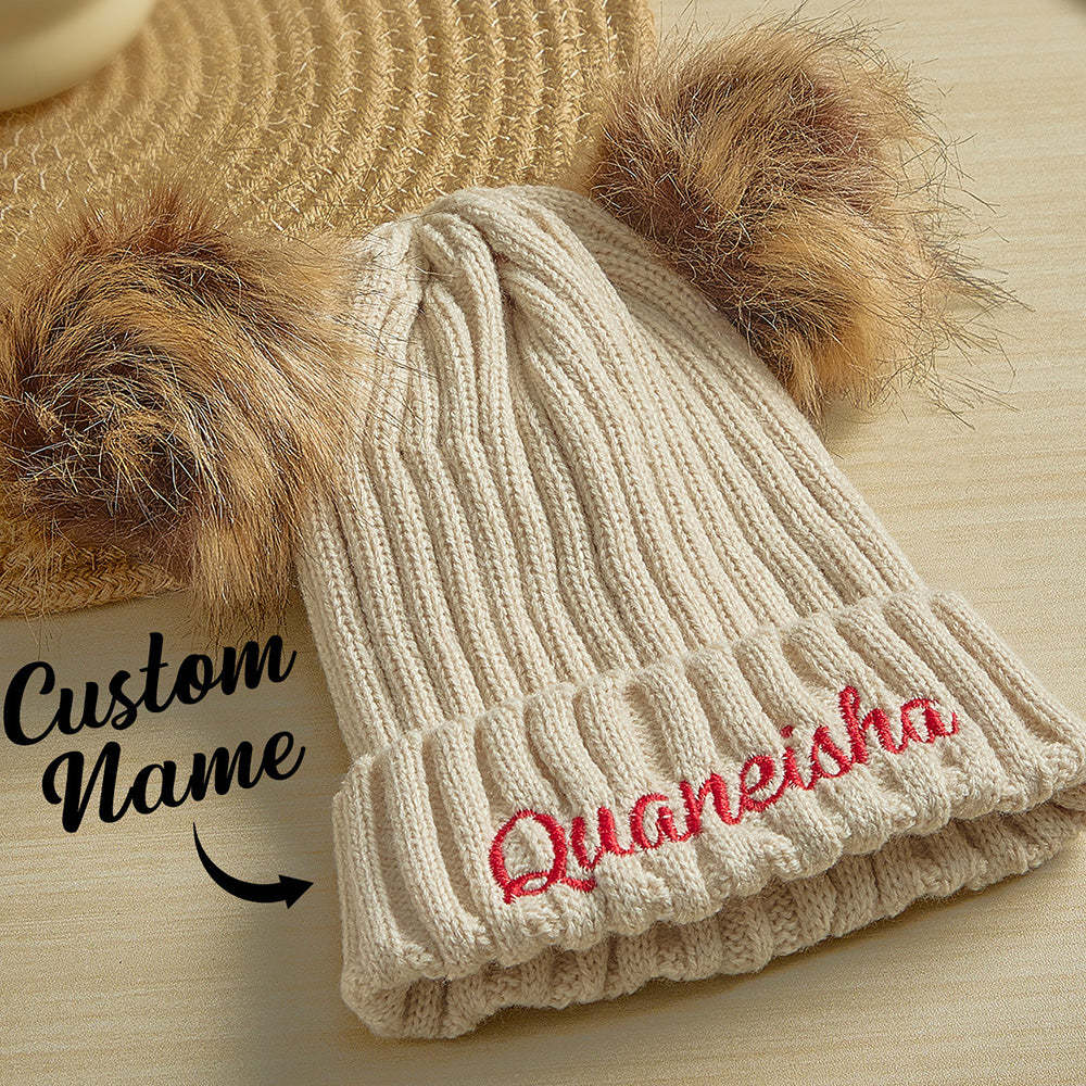 Personalized Mom and Baby Warm Beanie Hats Cotton Knitted Parent-Child Hat with Embroidered Names - soufeelus