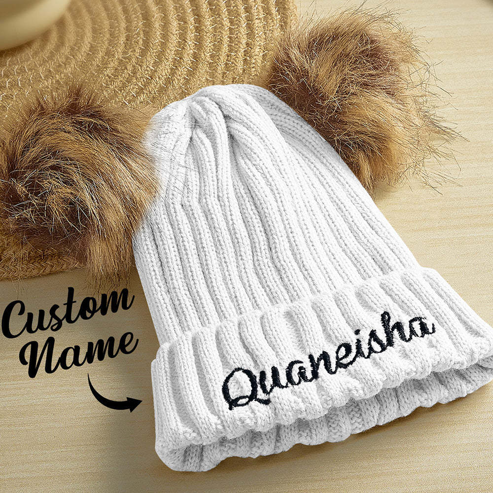 Personalized Mom and Baby Warm Beanie Hats Cotton Knitted Parent-Child Hat with Embroidered Names - soufeelus