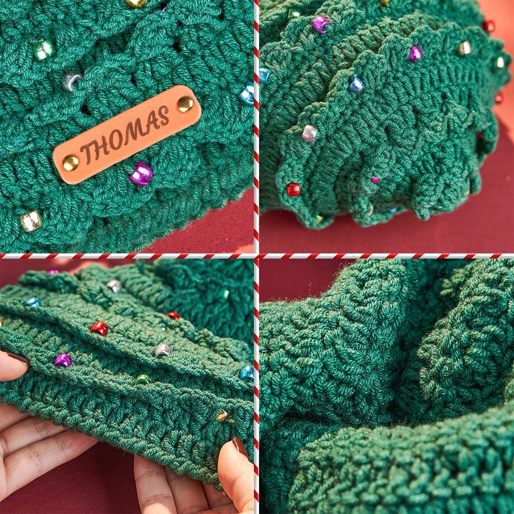 Custom Leather Patch Christmas Tree Crochet Hat Gifts for Children Christmas Gifts