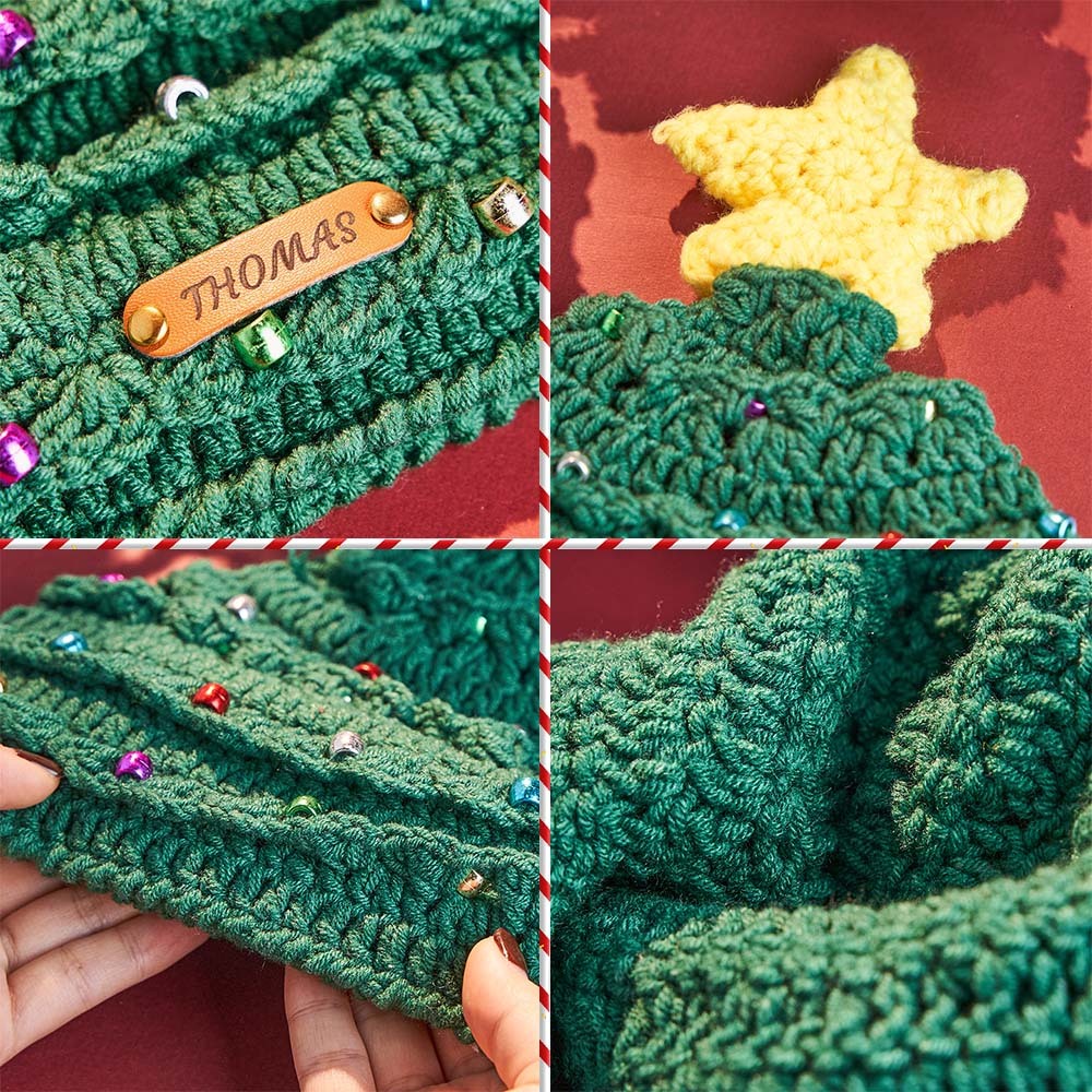 Custom Leather Patch Christmas Tree Crochet Hat Gifts for Children Christmas Gifts