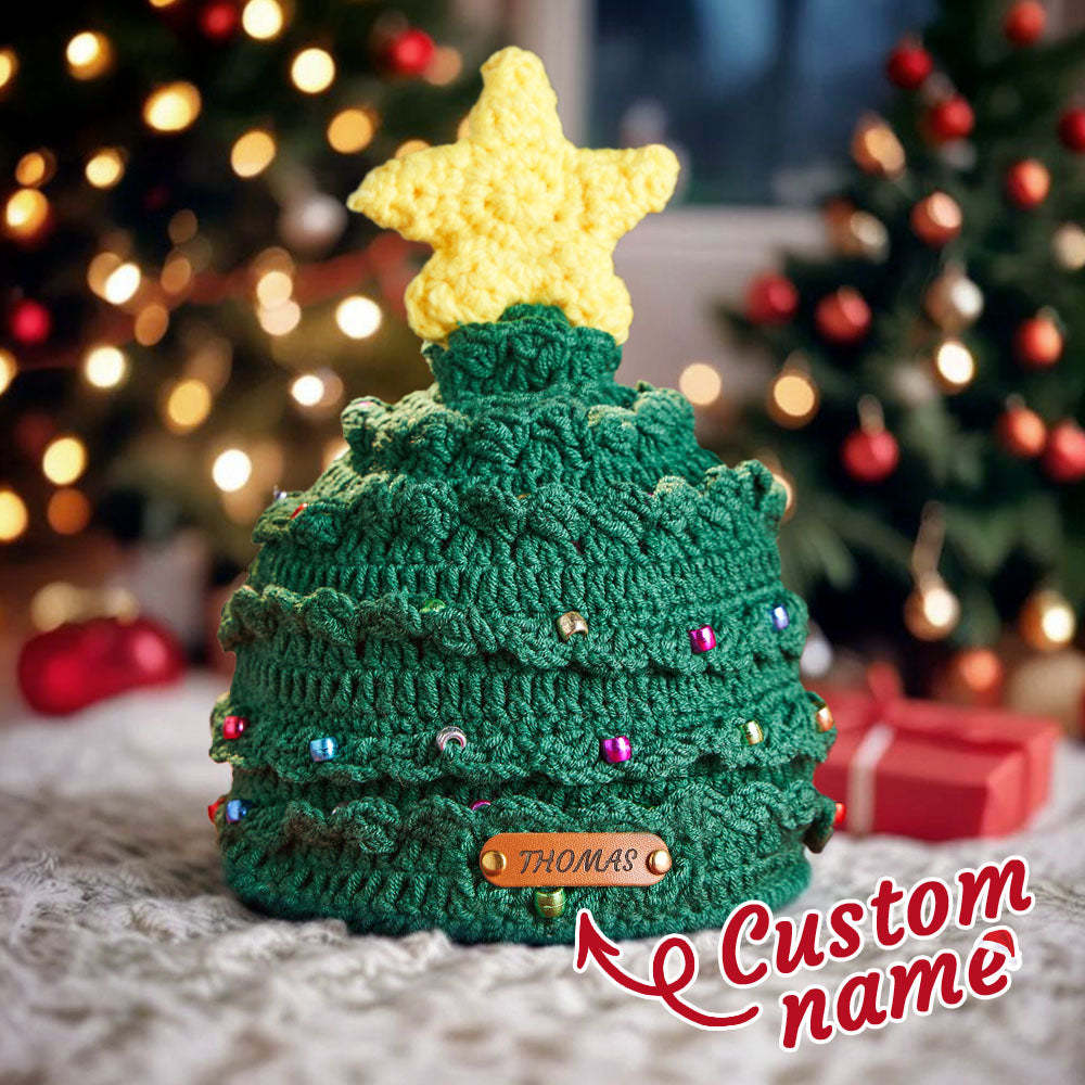 Custom Leather Patch Christmas Tree Crochet Hat Gifts for Children Christmas Gifts