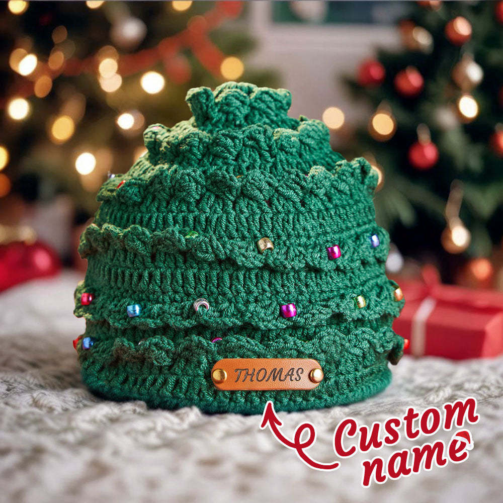 Custom Leather Patch Christmas Tree Crochet Hat Gifts for Children Chr