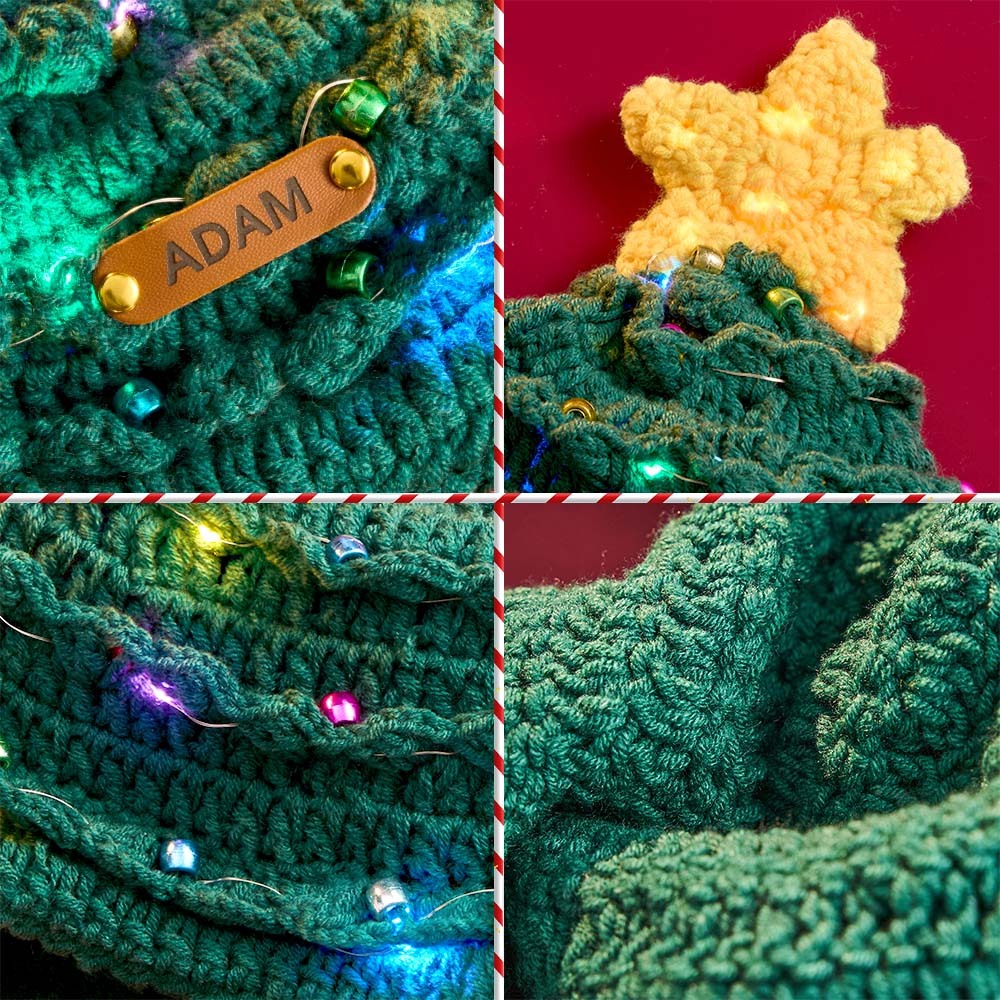 Custom Leather Patch Christmas Tree Crochet Hat Gifts for Children Christmas Gifts
