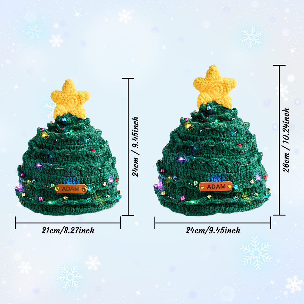 Custom Leather Patch Christmas Tree Crochet Hat Gifts for Children Christmas Gifts