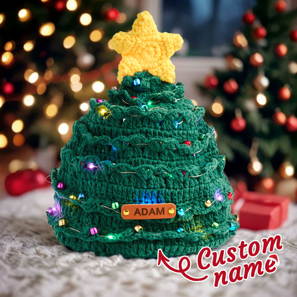 Custom Leather Patch Christmas Tree Crochet Hat Gifts for Children Christmas Gifts