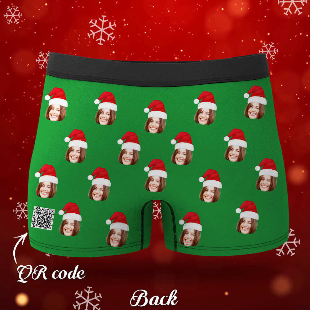 Custom Face Boxers Shorts With Christmas hat Personalized Photo Underwear Christmas Gift For Men AR View Gift - soufeelus