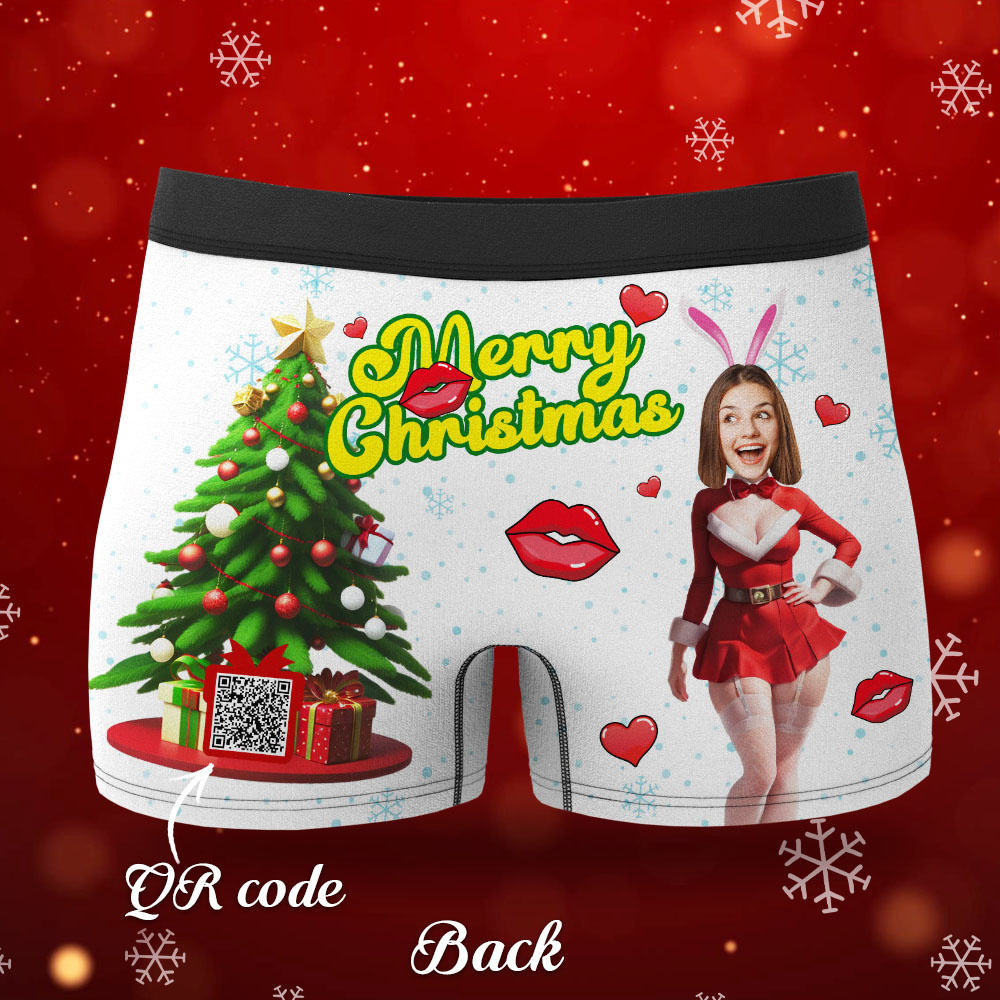 Custom Photo Boxer Santa Bunny Girl Face Underwear Couple Gifts Christmas Gift AR View - soufeelus