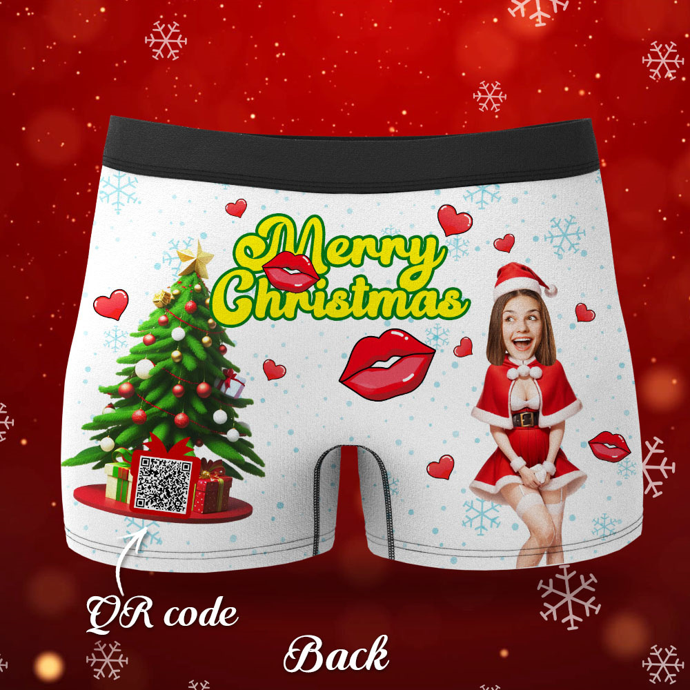 Custom Photo Boxer Santa Woman Face Underwear Couple Gifts Christmas Gift AR View - soufeelus