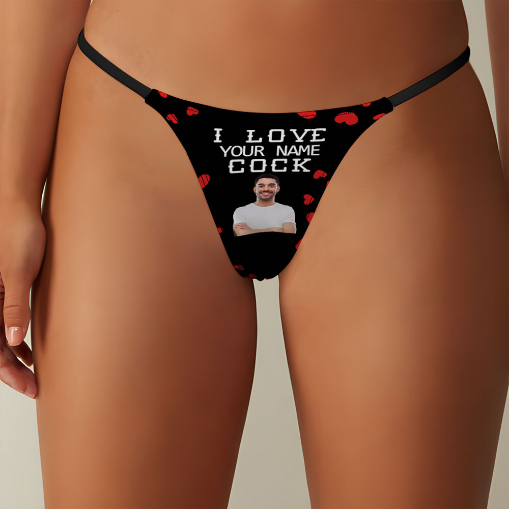 Custom Face Women's Tanga Thong I Love Your Cock Valentine's Day Gift AR View Gift - soufeelus